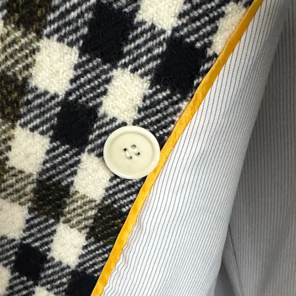 J. Crew Black, White, Olive Plaid Double-Breasted Pea Coat - Picture 4 of 9